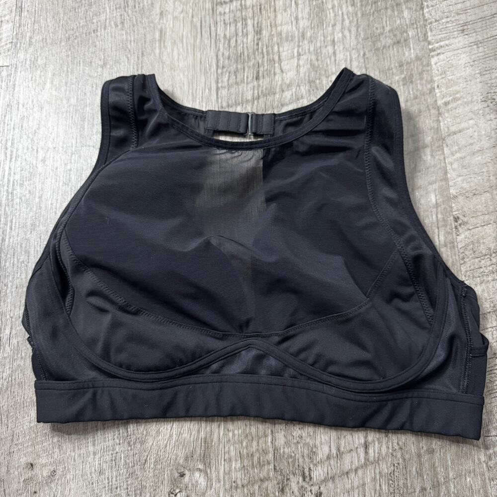 Fabletics Black Mesh Strappy Sports Bra Size Large High Neckl Gym